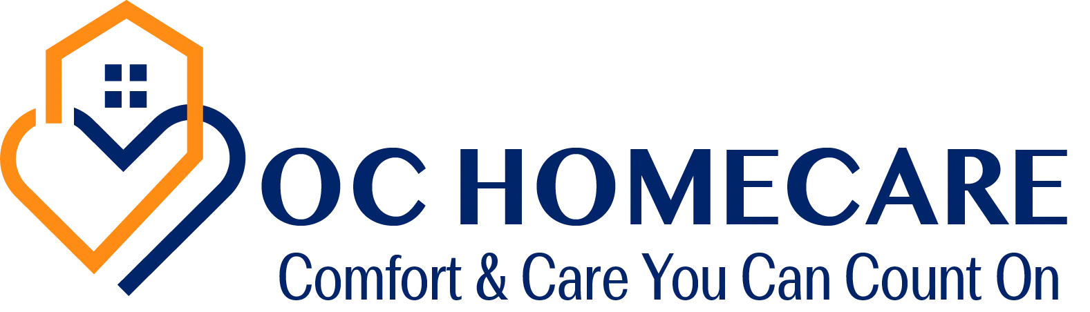 OC HomeCare logo showing heart and house symbol, representing trusted senior care and caregiver jobs in Orange County, California